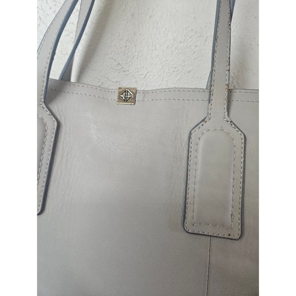 Antonio Melani Structured Gray Leather Tote Bag Blush Suede Interior - Picture 2 of 6